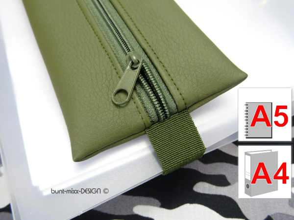 Mäppchen mit Gummiband A5/A4, für Ordner Kalender Notizbuch, Kunstleder khaki olivgrün, handmade by BuntMixxDesign